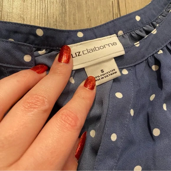 Blue Polka Dot Liz Claiborne Long Sleeve Top - Picture 4 of 6